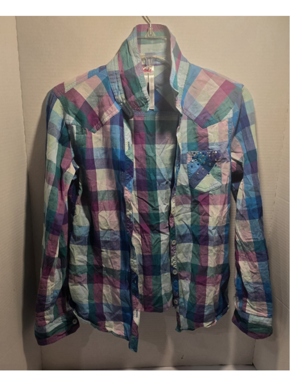 Justice Women's Plad Button Down Shirt Size 16